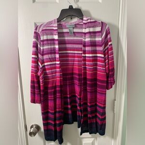 Catherines Pink & Fuchsia Striped Open Knit Cardigan